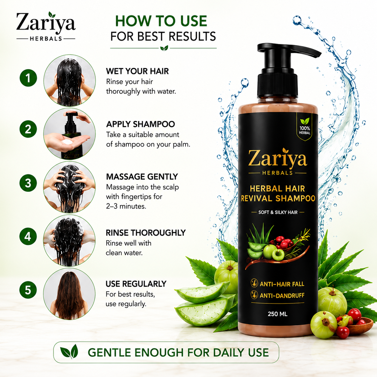 Natural Herbal Hair Revival Shampoo (250 ML) SOFT & SILKY HAIR, ANTI-DANDRUFF & ANTI-HARIFALL